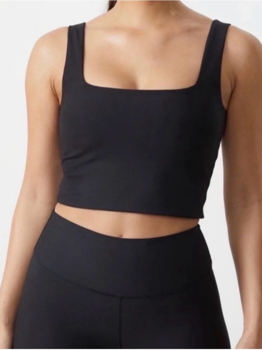A&F YPB SculptLux Square Neck Crop Tank in Black, Women’s size Large